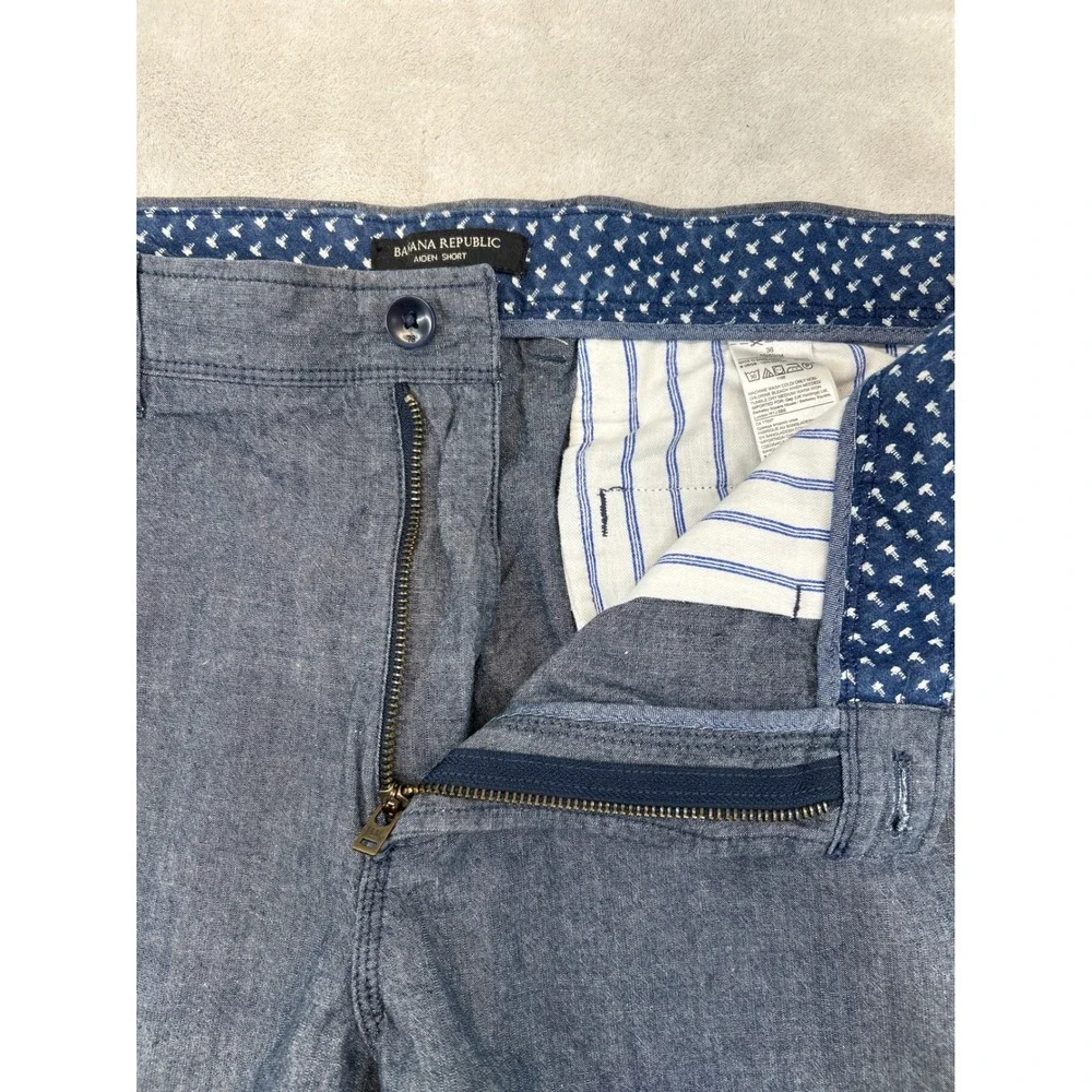Banana Republic‎ Aiden Short Mens 36 Blue Cotton Flat Front Slim Fit Casual